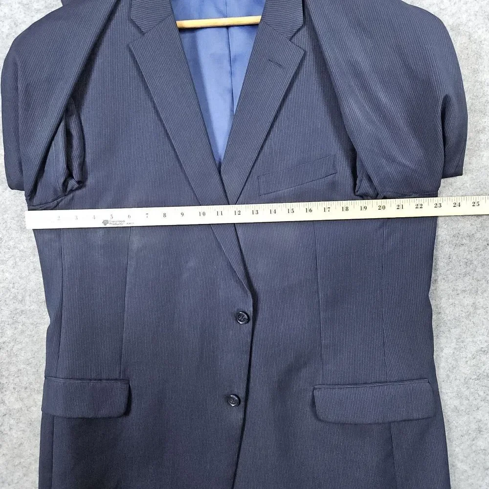 Tommy Hilfiger Men's Blazer Navy Blue Size 46L Pinstripes 2-Button 100%‎ Wool